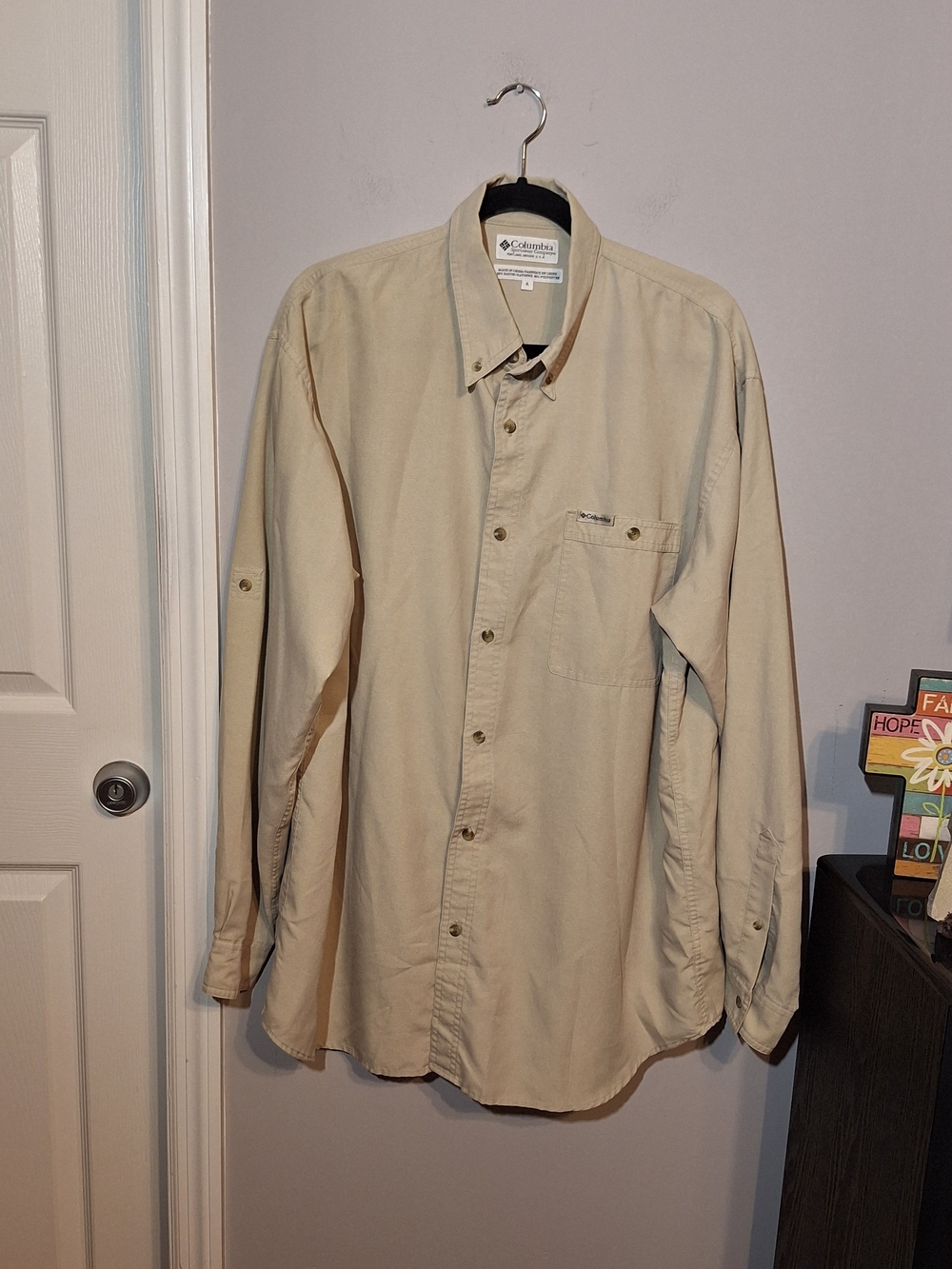 Columbia Men's Long-Sleeve Button-Down Shirt in Beige